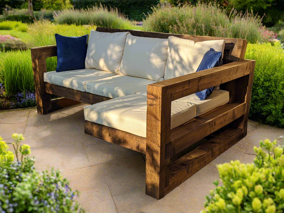 Solid Wood Garden Sofa seat with foot rest – CarsonsLtd