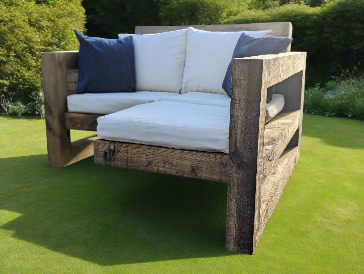 Solid Wood Garden Sofa 2 seat with foot rest