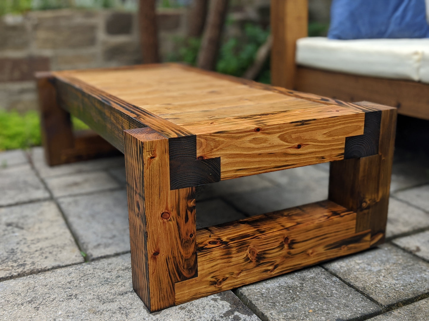 Solid Wood Garden Sofa 3 seat with foot rest & table