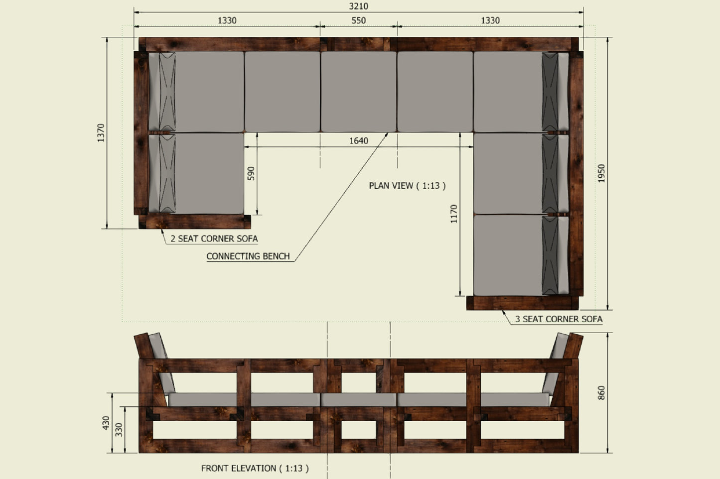 Solid Wood Garden Sofa Patio set Large
