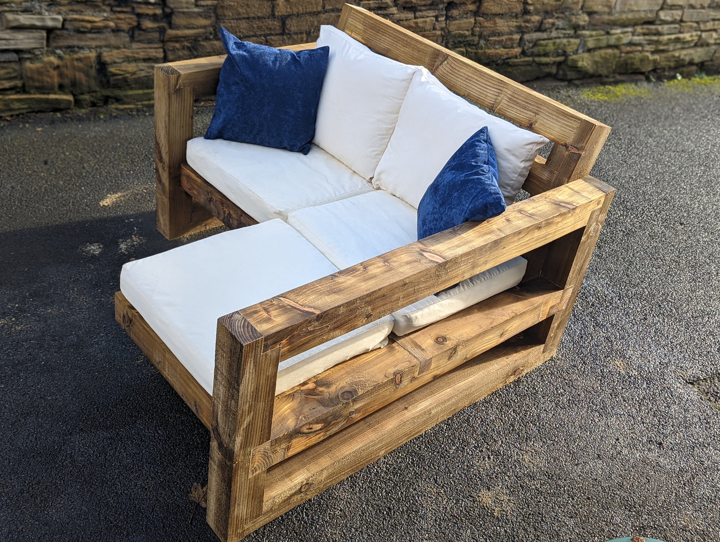 Solid Wood Garden Sofa 2 seat with foot rest