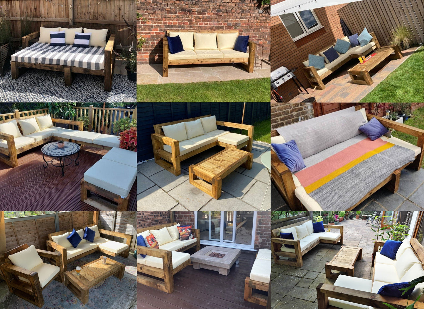 Solid Wood Garden Sofa 3 seat