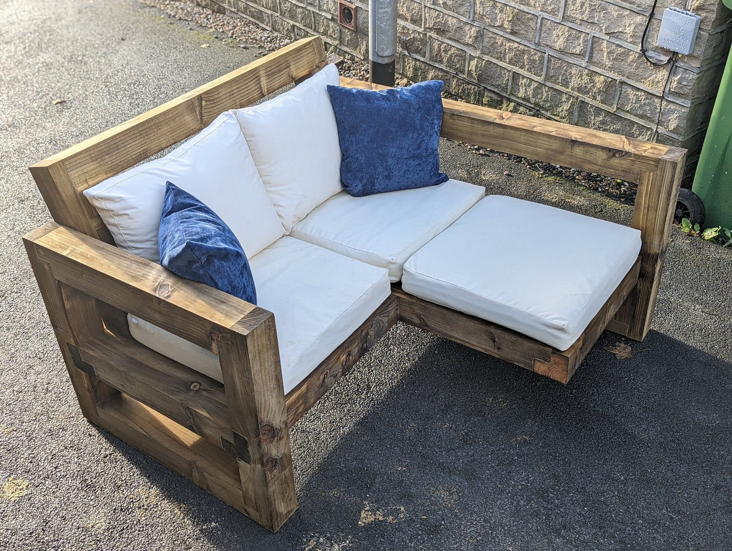 Solid Wood Garden Sofa 2 seat with foot rest