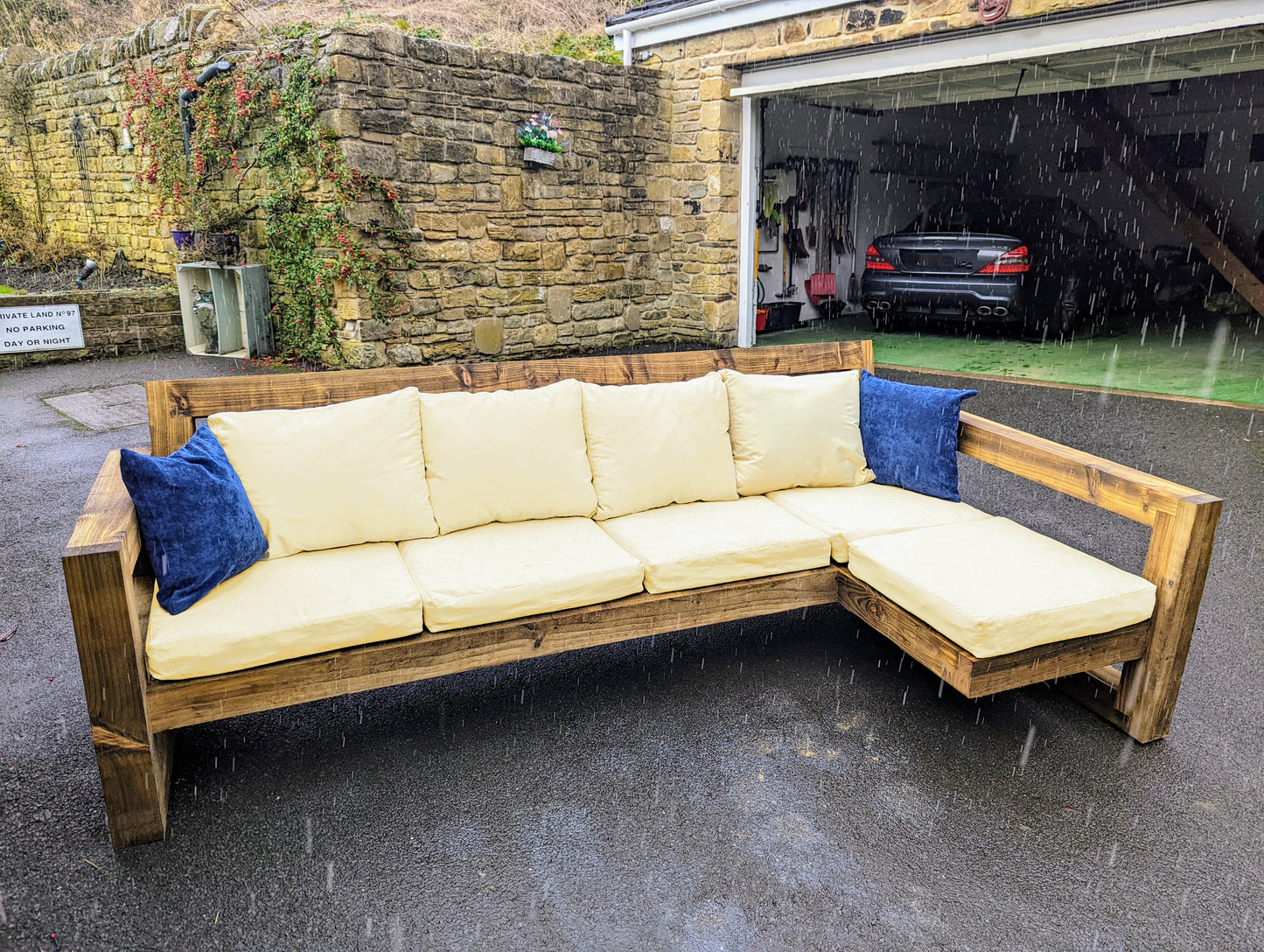 Solid Wood Garden Sofa 4 seat with leg rest