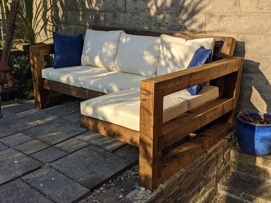 Solid Wood Garden Sofa 3 seat with foot rest