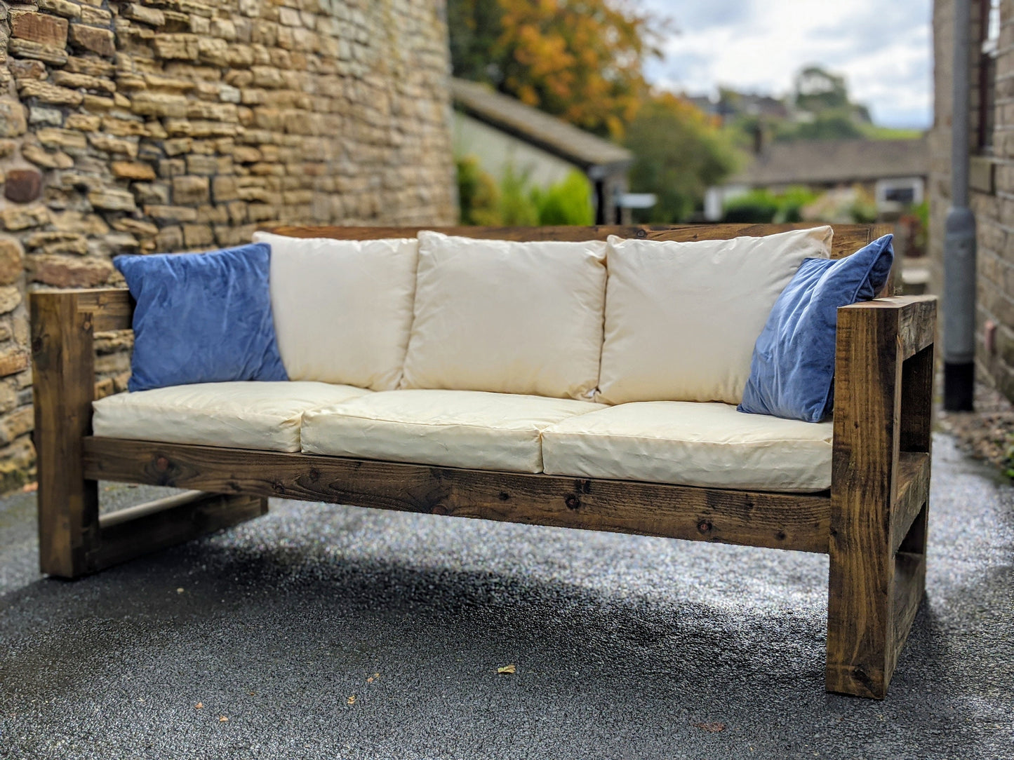 Solid Wood Garden Sofa 3 seat