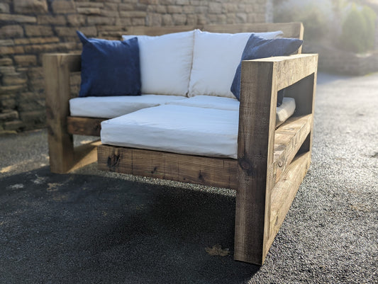 Solid Wood Garden Sofa 2 seat with foot rest